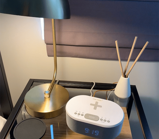 Bed side lamps, wireless phone charging alarm clock.