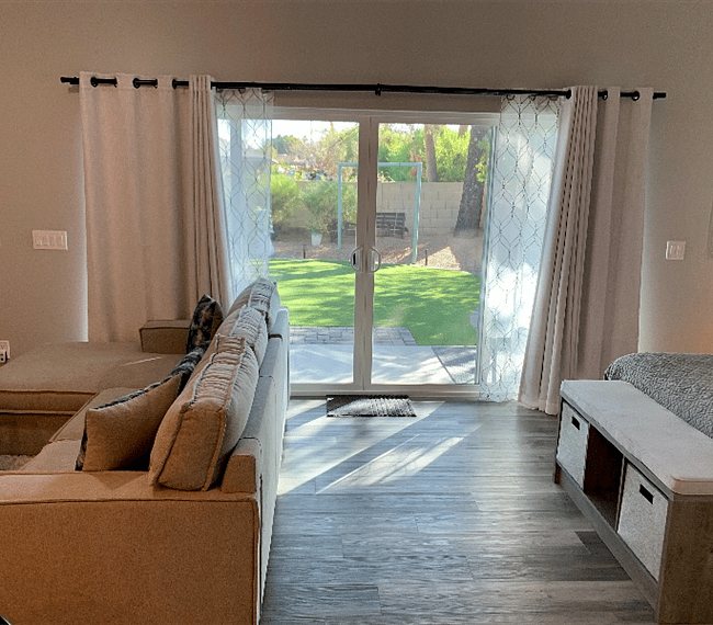Large sliding doors to back yard sanctuary!