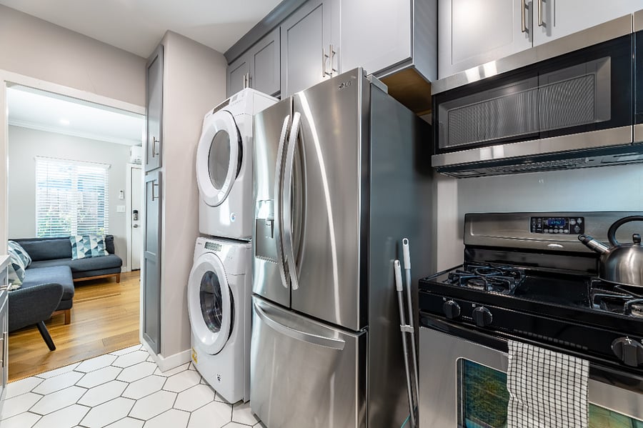 Full size washer & Dryer, Full size Fridge, Full size Gas Stove/oven, full size dishwasher and overhead microwave
