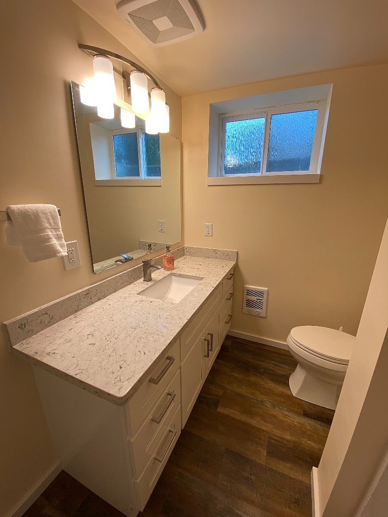 Plenty of bathroom storage.