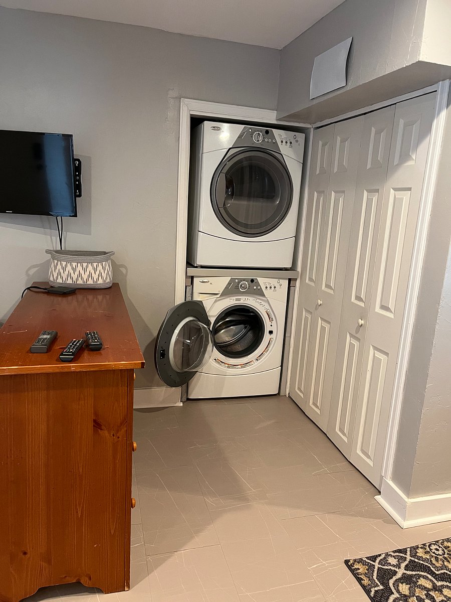 Stacked washer and dryer.