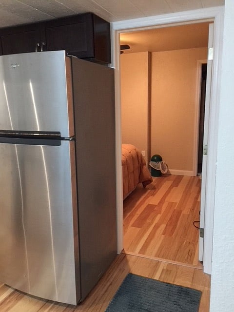Bedroom and bath are separate from living area.