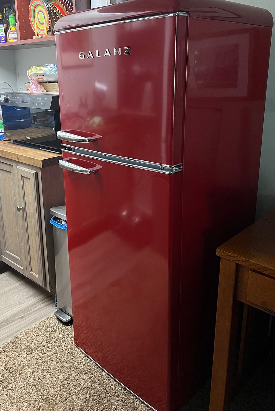 The black refrigerator in previous photo was recently replaced with the larger (and really cute!) Galanz frig with a larger freezer and better storage features within the frig itself. A big hit with first tenants to use it. 