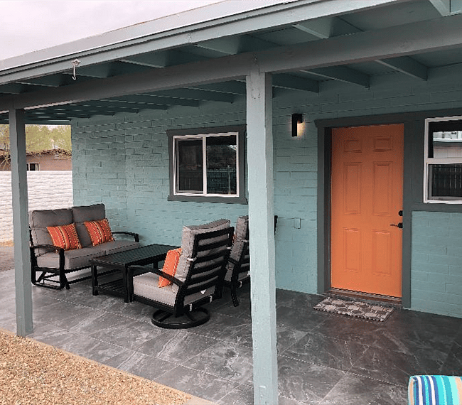 Very comfortable furniture for entertaining on the covered patio.