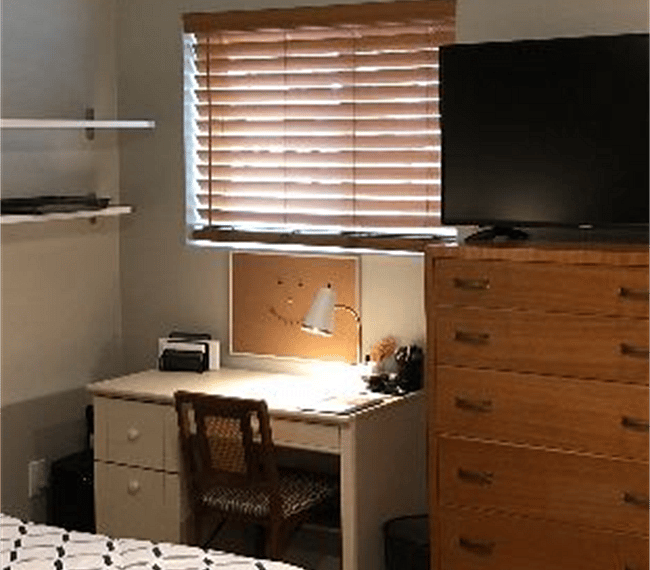Master bedroom with TV and desk.
