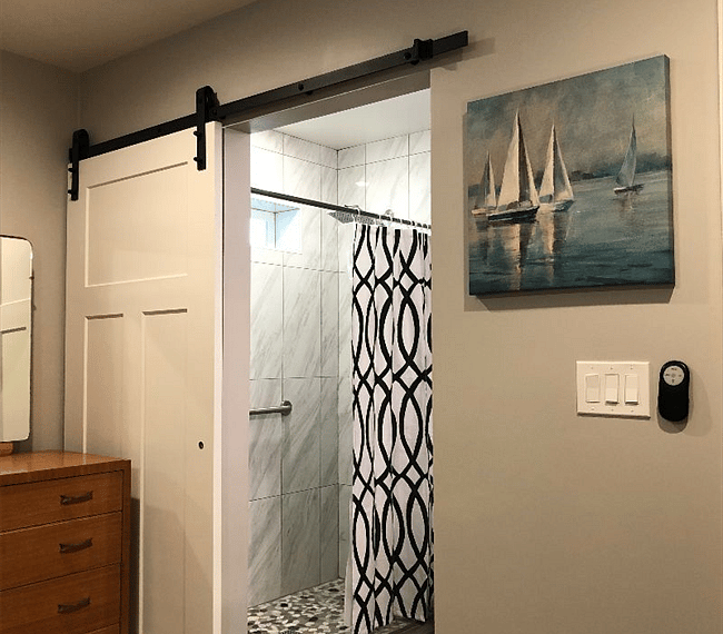 Direct entrance from master bedroom or have closed if second bedroom is in use.