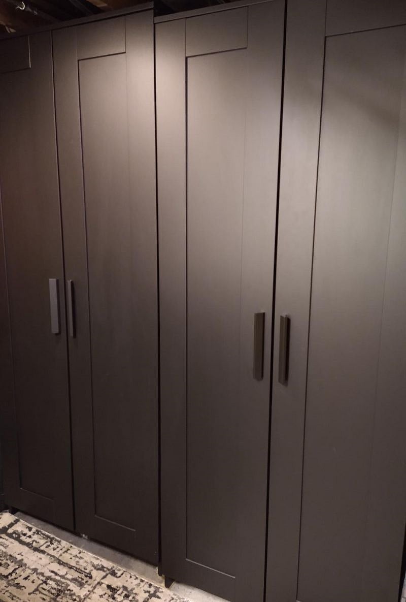 Double closets with hangers