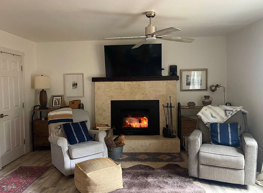 Cozy wood burning fireplace