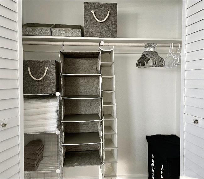 Closet storage for beach front room. And plenty of storage for large bins under bed. 