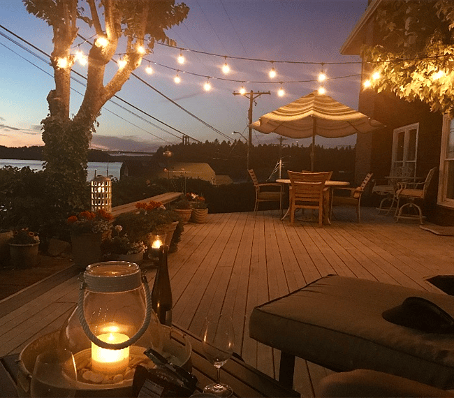 Night time lights on patio. 
