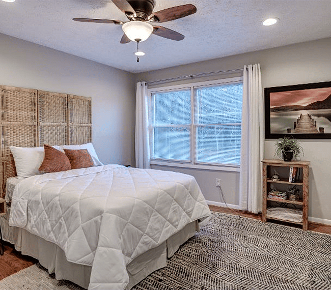 Beautiful neutral.colored bedroom.