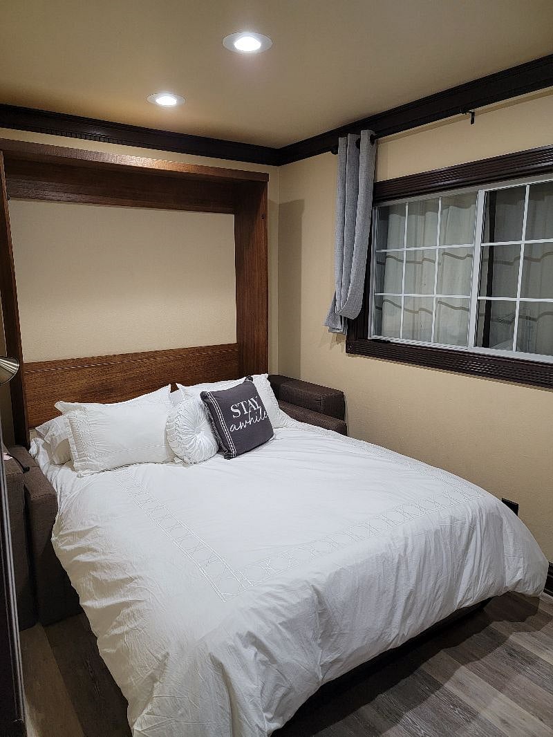 This is the Murphy bed pulled out, Queen bed. So comfortable!!!