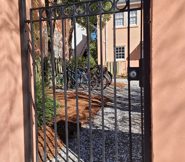 Bike rack inside the Gated courtyard.
