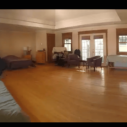 The layout is versatile. The Murphy bed folds up into the wall for even more floor space.