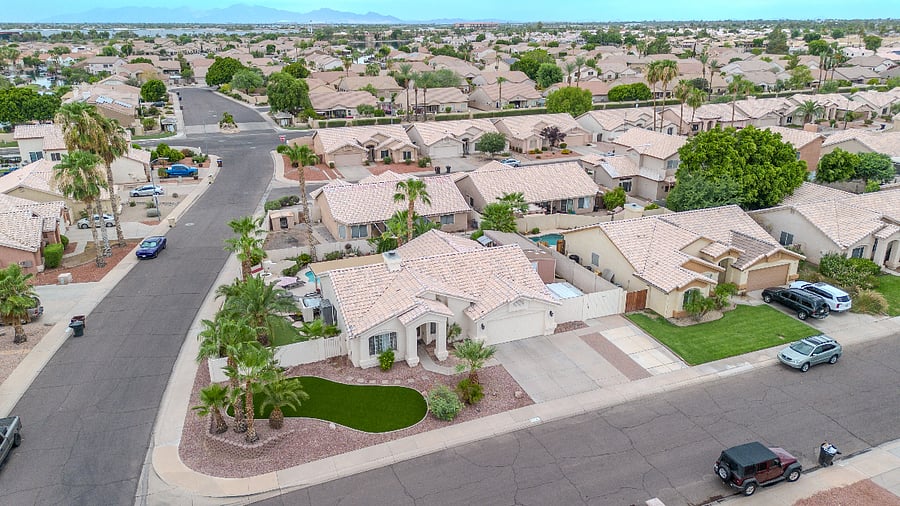 Areial Drone view of the corner of my house, Lake is walking distance