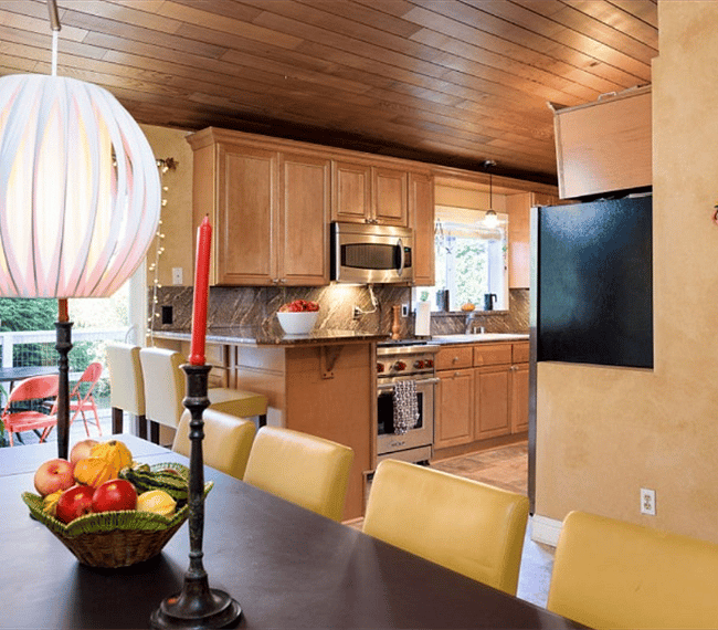 Kitchen, dining, breakfast bar, deck with grill overlooking wooded double lot, all shared space.
