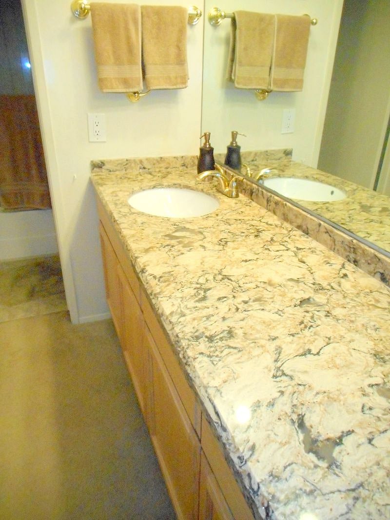 Newly remodeled Bathroom Counter and oak cabinets.