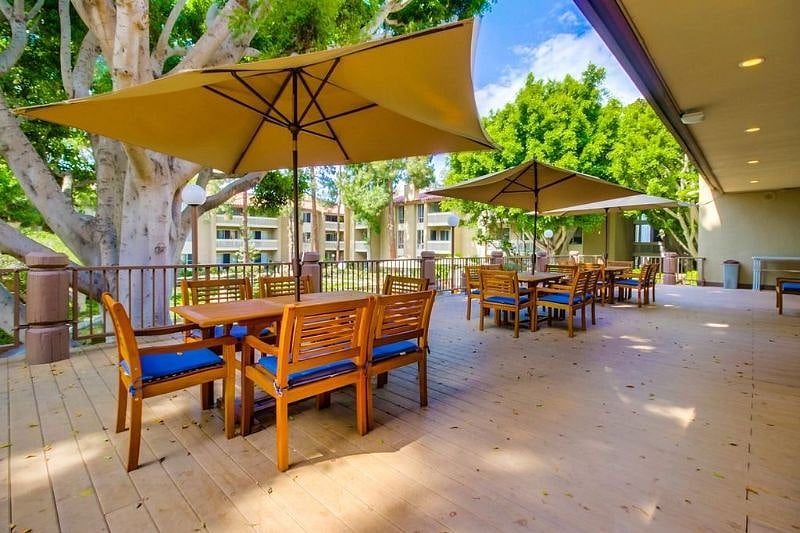 One of the  patios overlooking the duck pond.