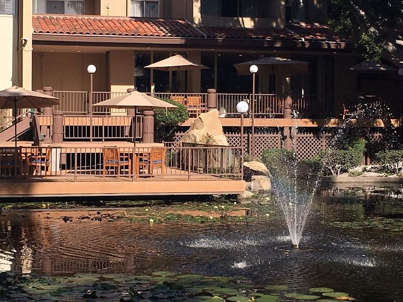 One of the patios overlooking the duck pond.