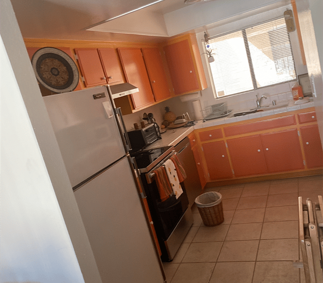 Whimsical kitschy kitchen. Fully stocked for cooking or call for delivery!