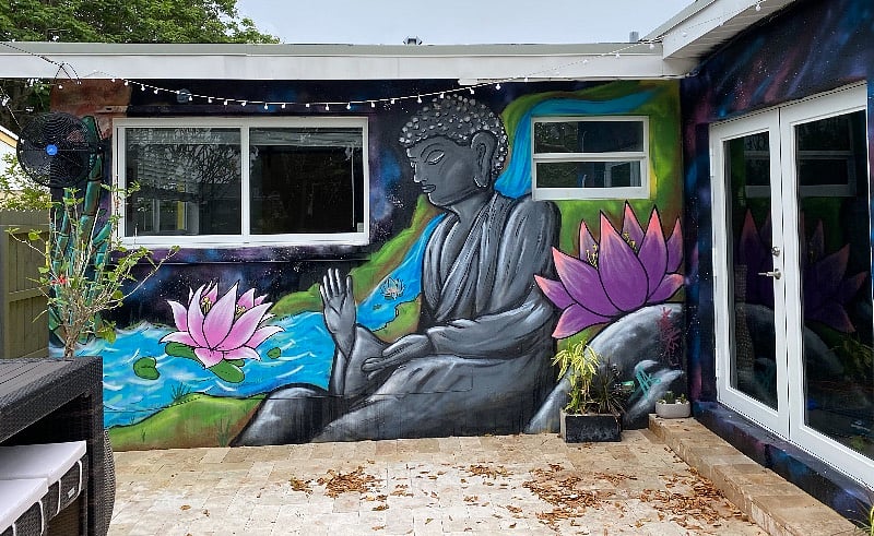 Zen murals in backyard