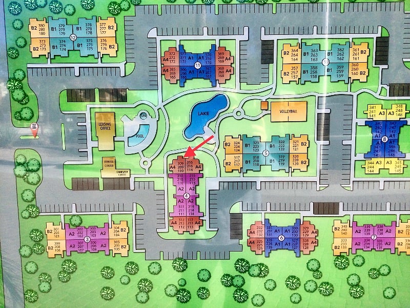 See red arrow for unit location in complex