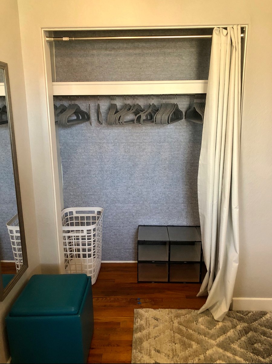 Closet in the queen sized bed room. 
