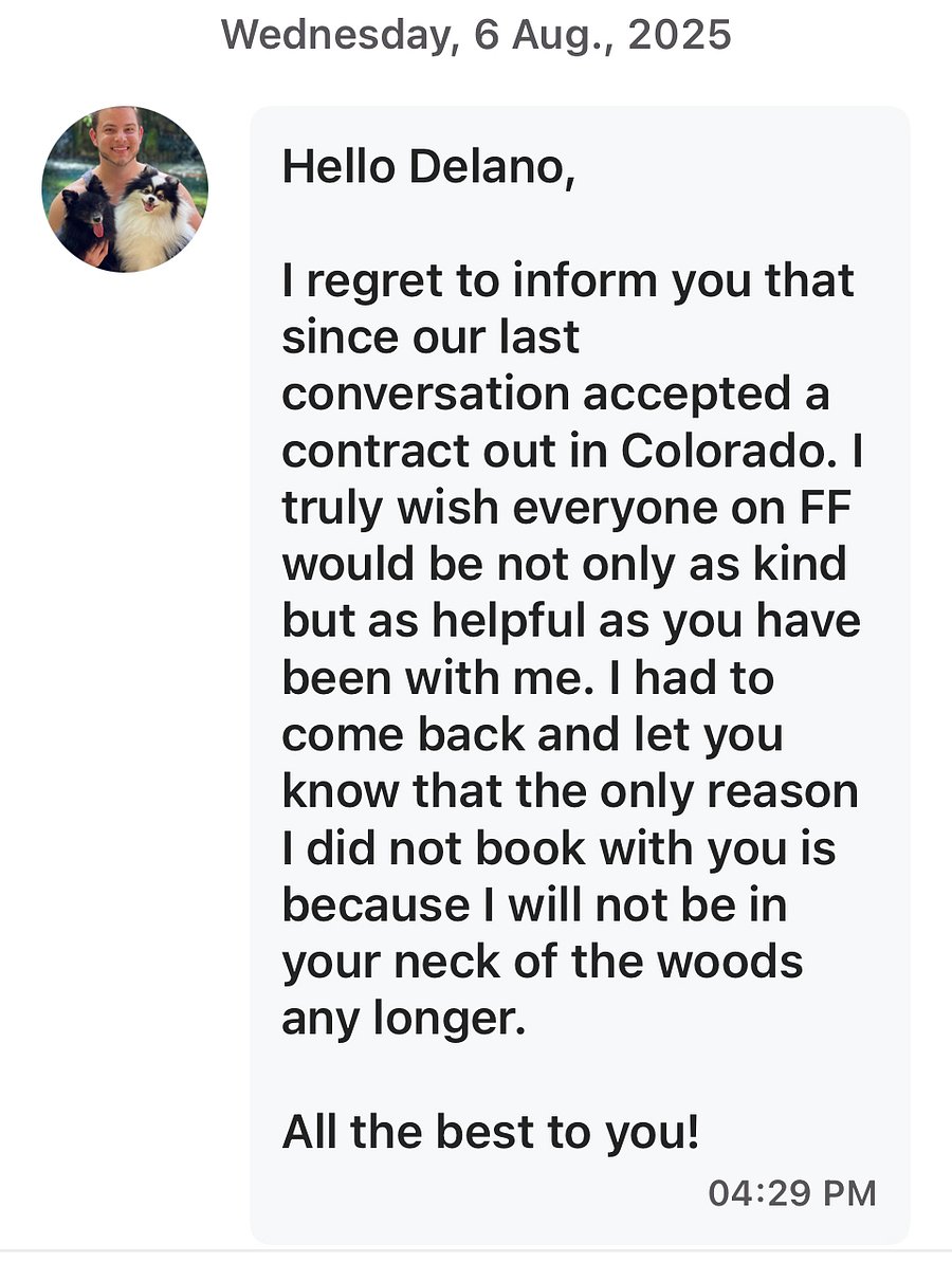 A potential guest have us a shootout even though he couldn't book with us