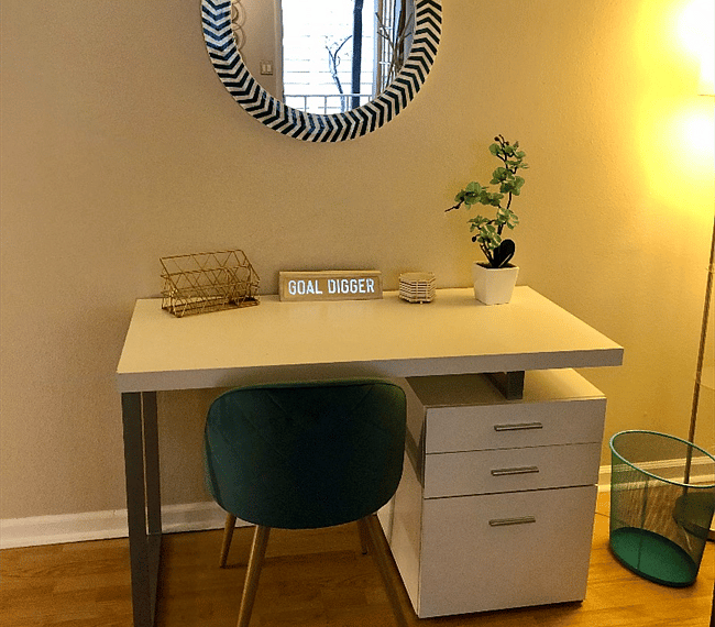 Get your goals on in the nest. Plenty of work spaces including two desks and a kitchen table.