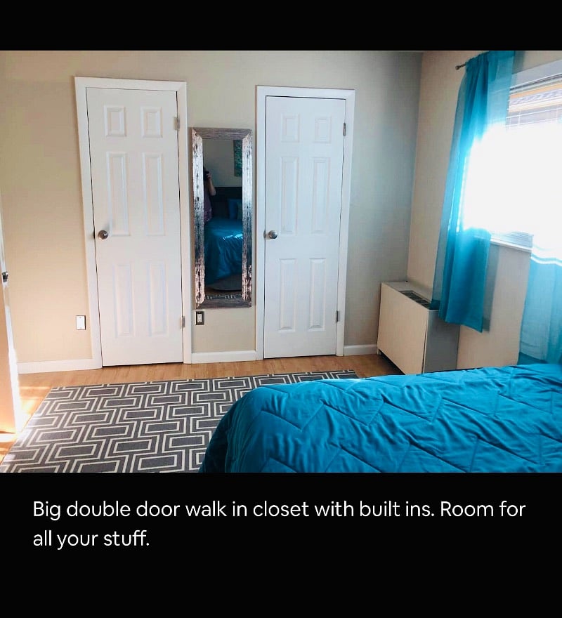 Big double door walk in closet with built ins. Lots of room for all of your stuff.