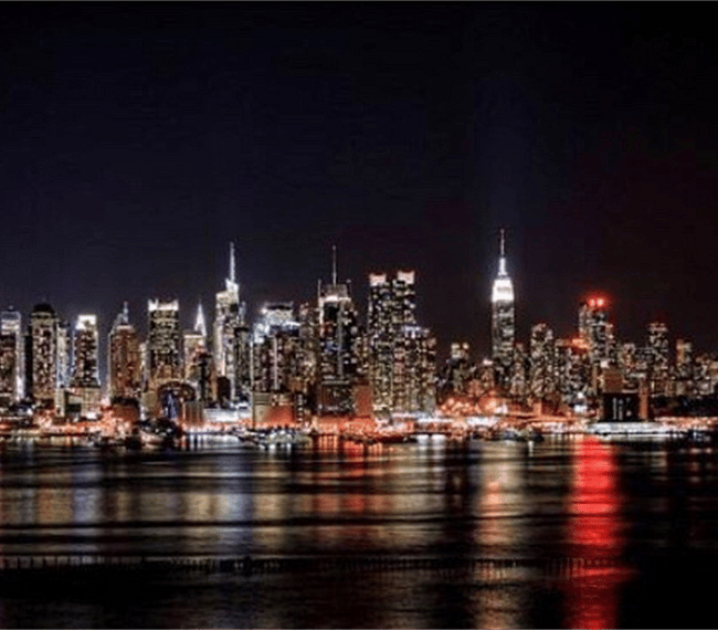 Stunning nighttime skyline views of New York City from Hoboken
