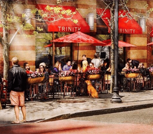 Bustling sidewalk cafes