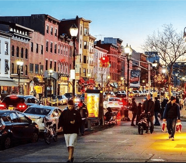 Pedestrian friendly mile square Hoboken with great people watching