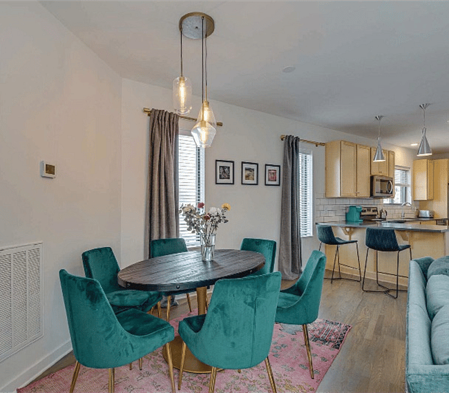 Dining table and kitchen