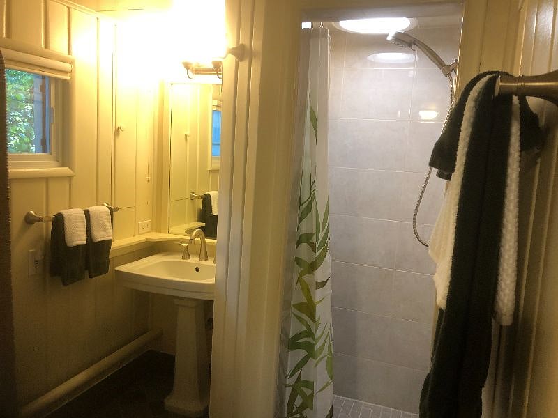 Shower light has optional dimmer switch.