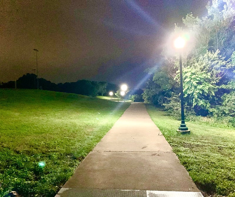 The San Gabriel trail is lighted at night for a nice evening activity.