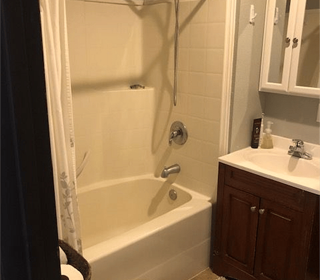 Bathtub and shower combo.