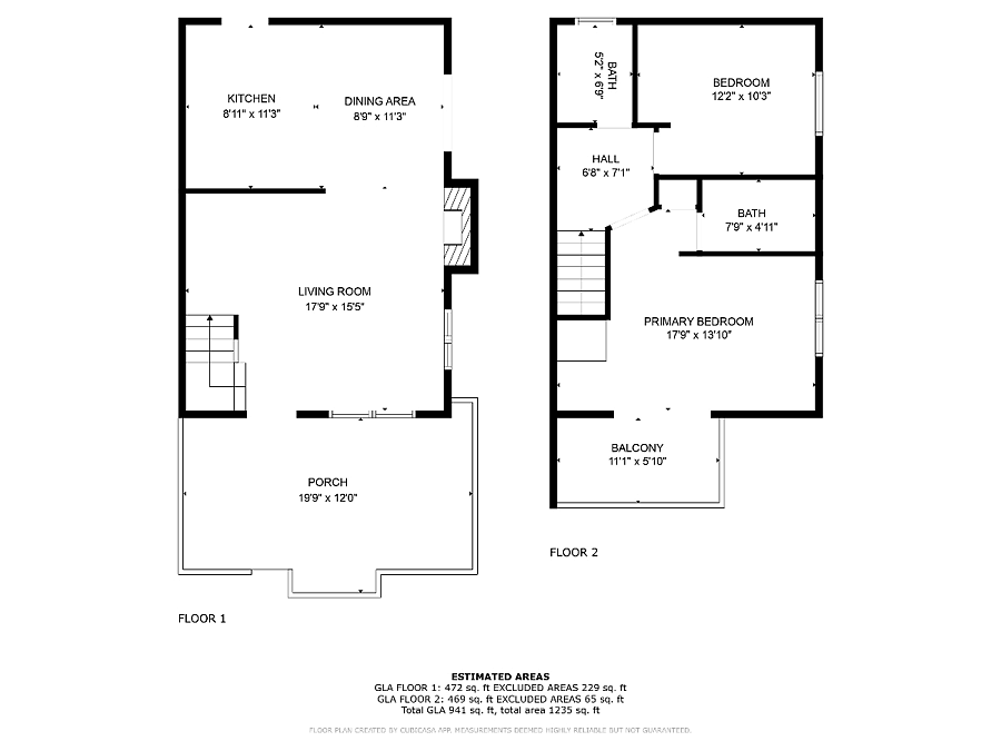 Floor plan for units with balconies and patios. (unit 4 does not have balcony and patio)