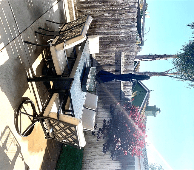 Back yard dining table, Great after a long day of work. Kick back, relax, start a fire, and have a glass of wine to finish the day!  