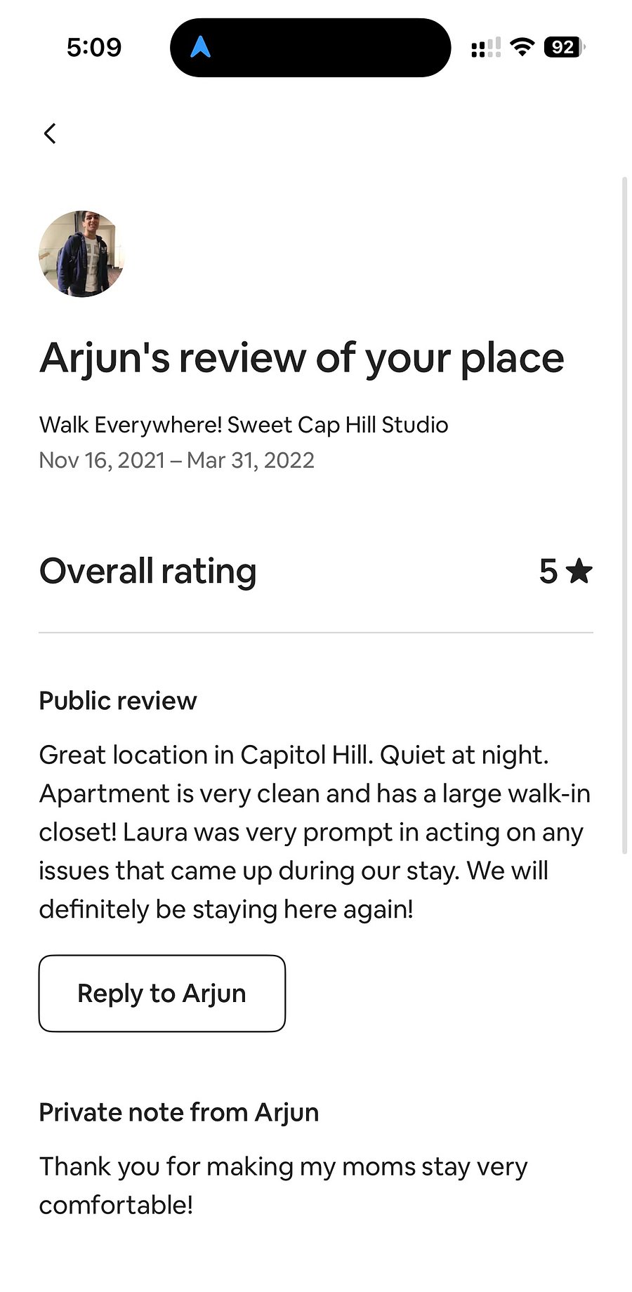 Review from AirBnB