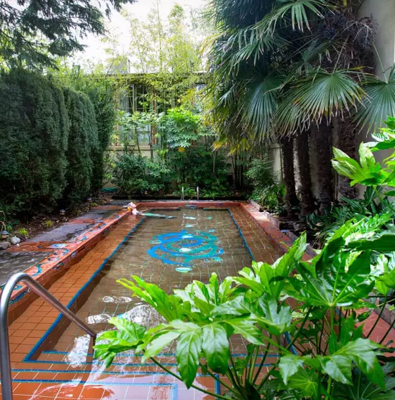 McMenamins Kennedy School with saltwater soaking pool is 12 blocks away.