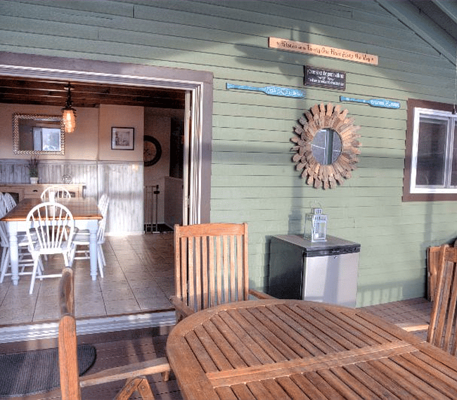 View into the kitchen area from the screened-in porch.
