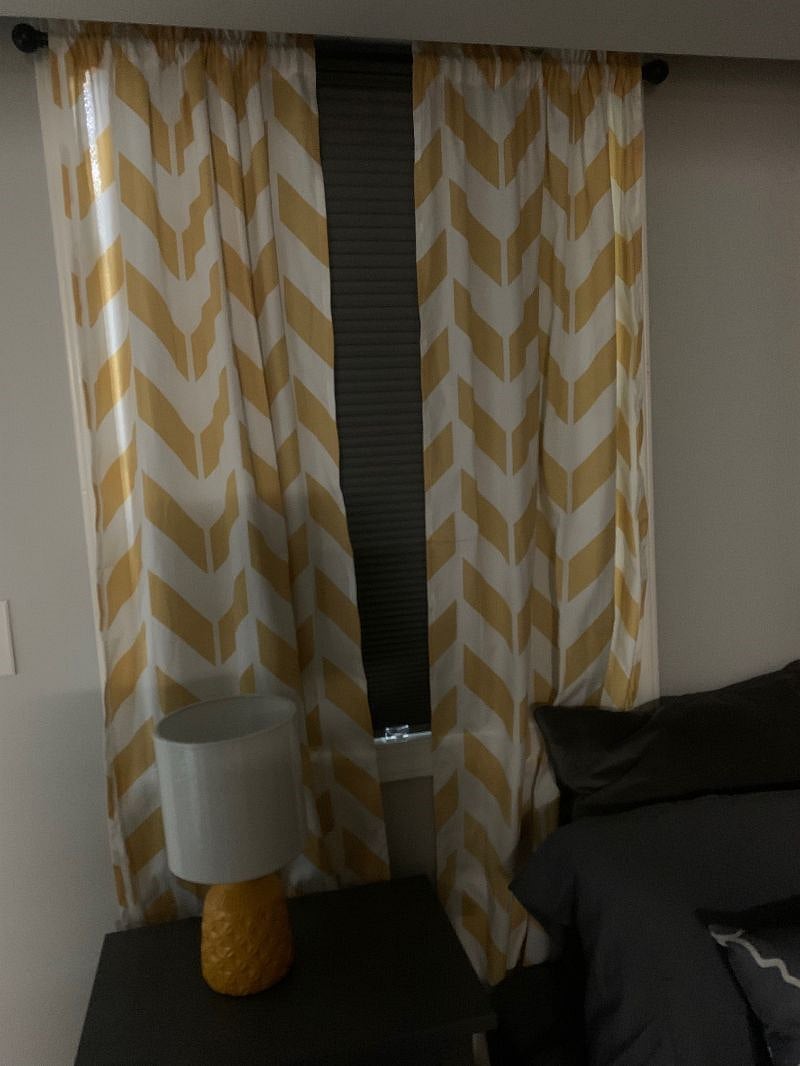 Windows with block-out shades down, for sleeping.