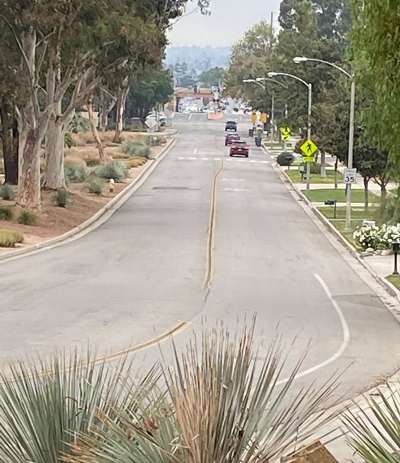 91 Freeway east and west at the bottom of the hill