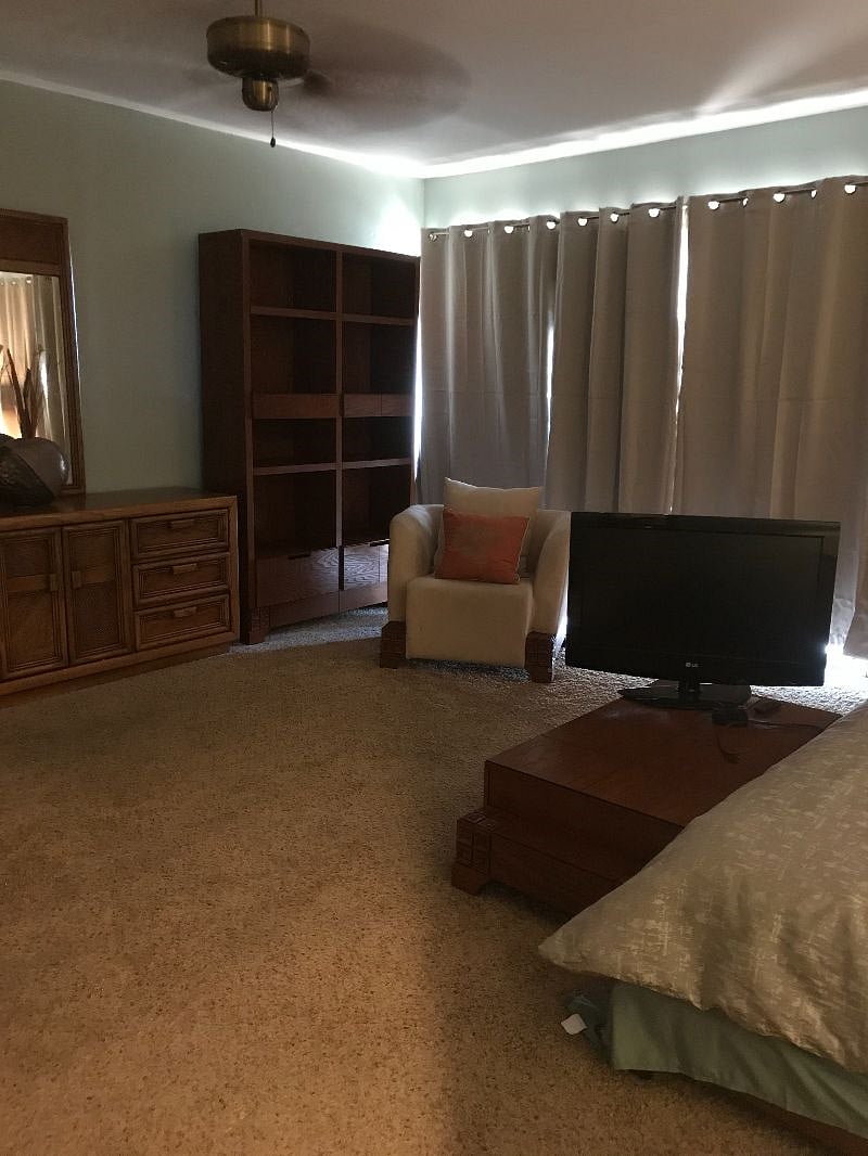 black out curtains on windows to back of property