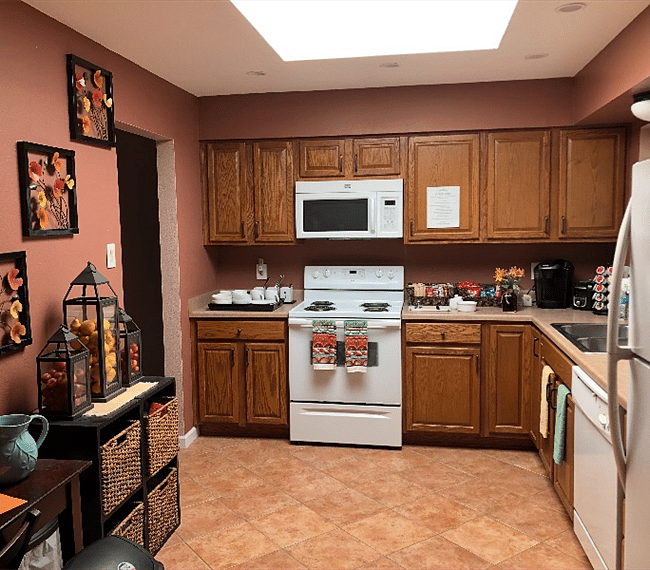 Full kitchen which we will share with half of the fridge and freezer for your use