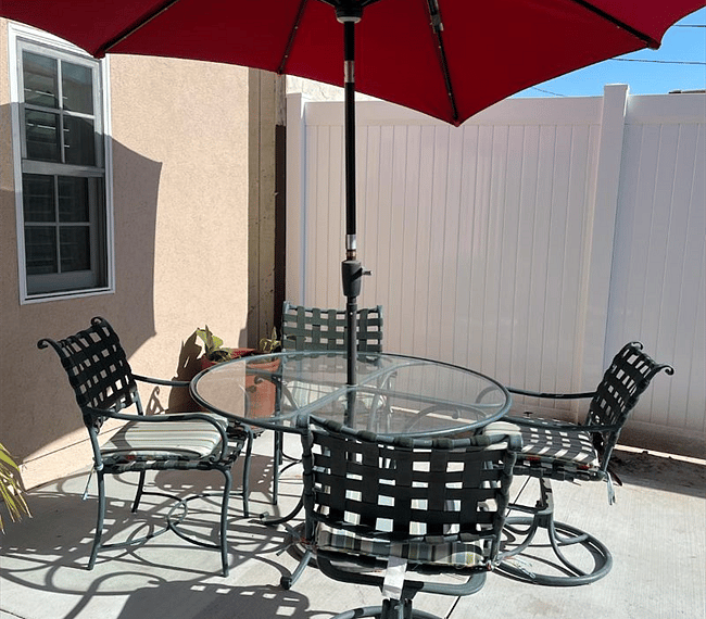 Outside sitting area with umbrella
