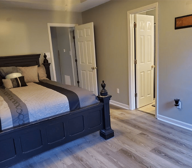 Bed Room # 1;
Key entry room,  private bathroom with large storage area, walk in closet, 50" TV, King  size Bed, Chest of drawers and Mini refrigerator in room, rents for $975