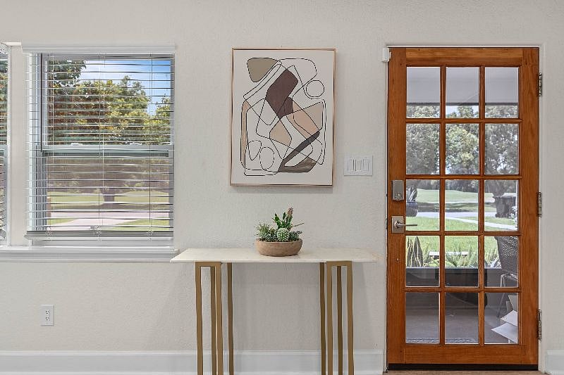 Facing front door.
