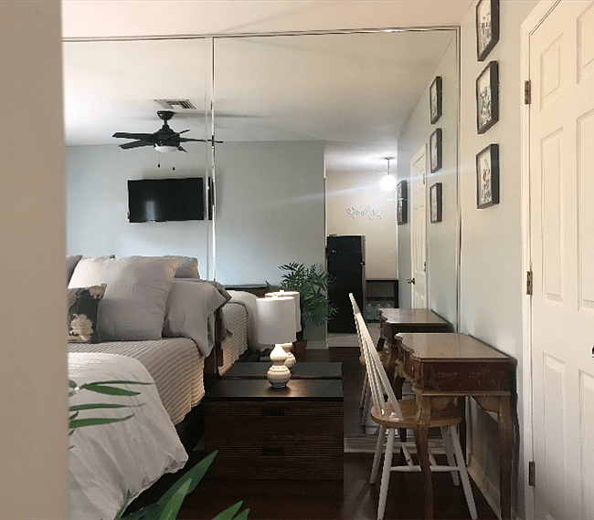 Right side of bed and desk
